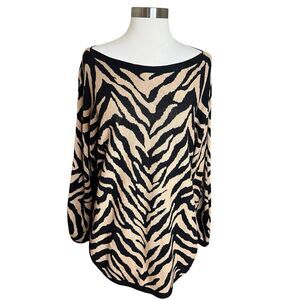 CAbi Pullover Sweater Women’s Size M Brown Black Striped Dani Zebra Dazzle 3884